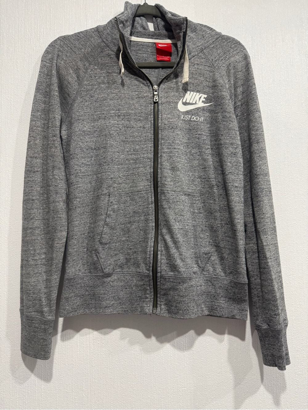 Nike Heather Grey Full-Zip Hoodie with White Logo